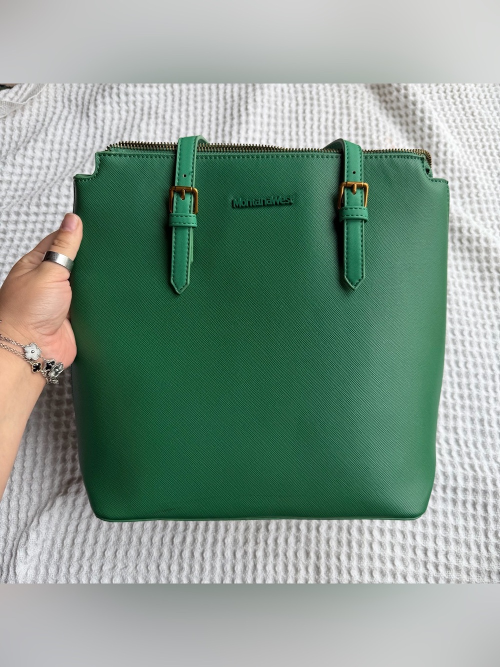 Montana West Green Tote with Gold Buckle Accents